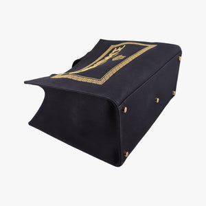 Pre-owned Fendi Fendace La Medusa Black×yellow canvas 8BH395 handbag | stylenewstar
