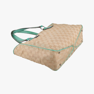 Pre-owned Gucci GG Canvas Tote Beige × Green canvas×leather 113017 handbag | stylenewstar
