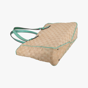 Pre-owned Gucci GG Canvas Tote Beige × Green canvas×leather 113017 handbag | stylenewstar