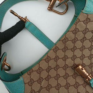 Vintage Gucci New Jackie khaki×blue canvas×leather 120888 handbag | stylenewstar
