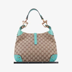 Vintage Gucci New Jackie khaki×blue canvas×leather 120888 handbag | stylenewstar