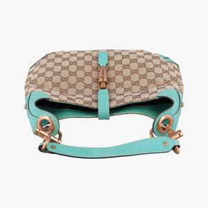 Vintage Gucci New Jackie khaki×blue canvas×leather 120888 handbag | stylenewstar