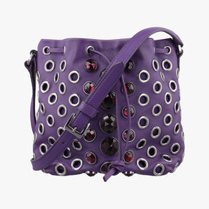 Pre-owned Miu Miu Grommet Mini Jewel Embellished Drawstring Bucket Purple lambskin shoulderbag | stylenewstar