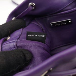 Pre-owned Miu Miu Grommet Mini Jewel Embellished Drawstring Bucket Purple lambskin shoulderbag | stylenewstar