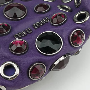 Pre-owned Miu Miu Grommet Mini Jewel Embellished Drawstring Bucket Purple lambskin shoulderbag | stylenewstar