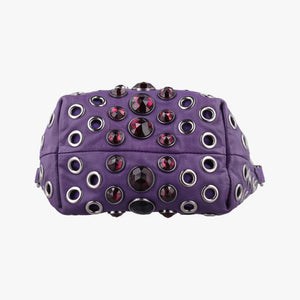 Pre-owned Miu Miu Grommet Mini Jewel Embellished Drawstring Bucket Purple lambskin shoulderbag | stylenewstar