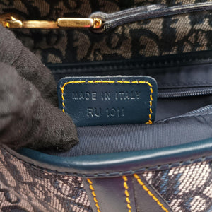 Pre-owned Christian Dior Saddle Navy Jacquard handbag | stylenewstar