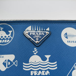 Vintage Prada Marine Taste Blue Saffiano leather shoulderbag | stylenewstar