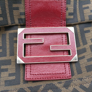 Secondhand Fendi Baguette Zucchino Brown × Red canvas×leather 8BT180 shoulderbag | stylenewstar