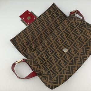Secondhand Fendi Baguette Zucchino Brown × Red canvas×leather 8BT180 shoulderbag | stylenewstar