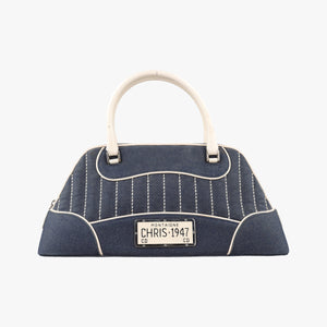 Pre-owned Christian Dior Trailer Navy x ivory Denim x Leather handbag | stylenewstar