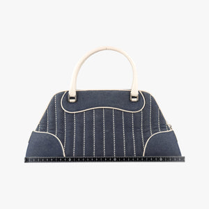 Pre-owned Christian Dior Trailer Navy x ivory Denim x Leather handbag | stylenewstar