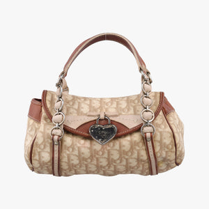 Secondhand Christian Dior Romantique Trotter Beige x White x Pink PVC Coated Canvas x leather handbag | stylenewstar