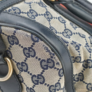 Pre-owned Gucci Sherry Line Navy×red×beige canvas×leather 247205 shoulderbag | stylenewstar