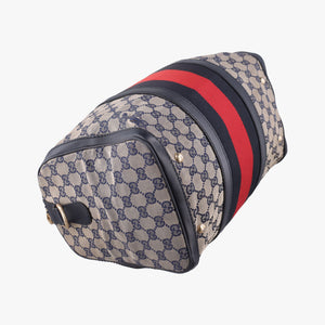 Pre-owned Gucci Sherry Line Navy×red×beige canvas×leather 247205 shoulderbag | stylenewstar
