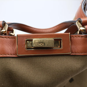 Pre-owned Fendi Peekaboo Green x Brown Canvas x Leather 8BH375 shoulderbag | stylenewstar