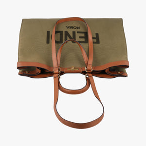 Pre-owned Fendi Peekaboo Green x Brown Canvas x Leather 8BH375 shoulderbag | stylenewstar