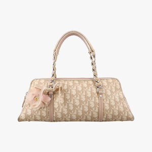 Pre-owned Christian Dior Romantic Trotter Beige x Pink PVC coated canvas x velour shoulderbag | stylenewstar