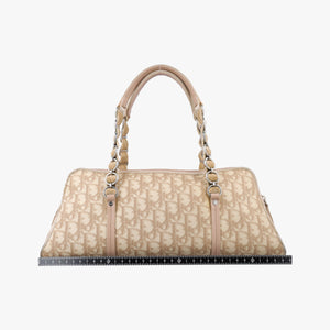 Pre-owned Christian Dior Romantic Trotter Beige x Pink PVC coated canvas x velour shoulderbag | stylenewstar
