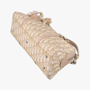 Pre-owned Christian Dior Romantic Trotter Beige x Pink PVC coated canvas x velour shoulderbag | stylenewstar