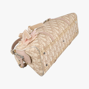Pre-owned Christian Dior Romantic Trotter Beige x Pink PVC coated canvas x velour shoulderbag | stylenewstar