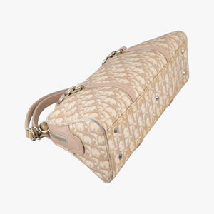 Pre-owned Christian Dior Romantic Trotter Beige x Pink PVC coated canvas x velour shoulderbag | stylenewstar