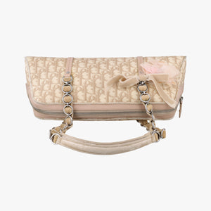 Pre-owned Christian Dior Romantic Trotter Beige x Pink PVC coated canvas x velour shoulderbag | stylenewstar