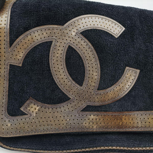 Vintage Chanel Sport Line Black×khaki Terry cloth×perforated leather A46094 shoulderbag | stylenewstar