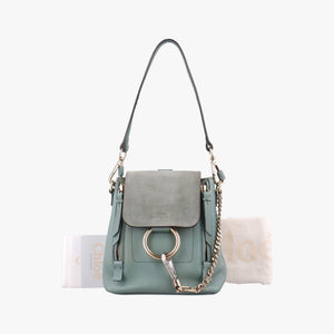Pre-owned Chloe FAYE mini Blue Leather × Suede backpack/rucksack | stylenewstar