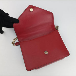 Pre-owned Prada Triangle Logo Red SAFFIANO Leather 1BD200 shoulderbag | stylenewstar