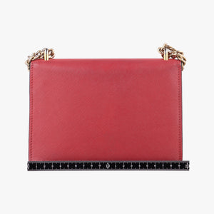 Pre-owned Prada Triangle Logo Red SAFFIANO Leather 1BD200 shoulderbag | stylenewstar
