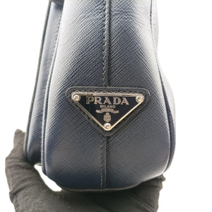Vintage Prada Triangle Logo Plate Navy Saffiano Leather shoulderbag | stylenewstar