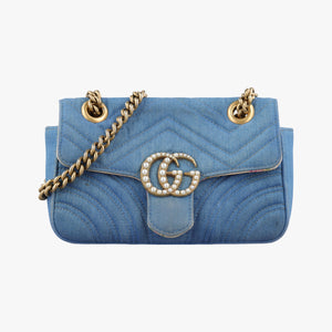 Pre-owned Gucci GG Marmont Blue Denim 446744 shoulderbag | stylenewstar