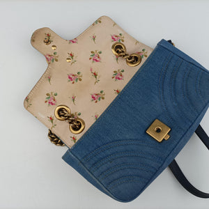 Pre-owned Gucci GG Marmont Blue Denim 446744 shoulderbag | stylenewstar