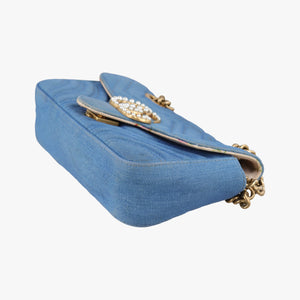 Pre-owned Gucci GG Marmont Blue Denim 446744 shoulderbag | stylenewstar