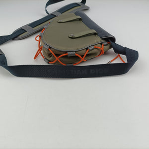 Pre-owned Christian Dior saddle Green×Navy Leather×Nylon shoulderbag | stylenewstar