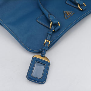 Pre-owned Prada Paradigme Lucido Tote Top Handle Blue SAFFIANO Leather BN2254 handbag | stylenewstar