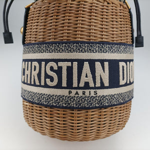 Pre-owned Christian Dior Wicker Basket Beige×navy Natural wicker×Dior oblique jacquard shoulderbag | stylenewstar