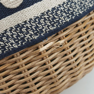 Pre-owned Christian Dior Wicker Basket Beige×navy Natural wicker×Dior oblique jacquard shoulderbag | stylenewstar