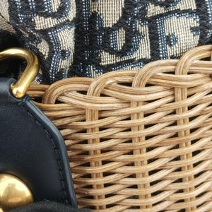 Pre-owned Christian Dior Wicker Basket Beige×navy Natural wicker×Dior oblique jacquard shoulderbag | stylenewstar