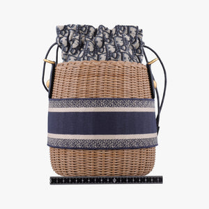 Pre-owned Christian Dior Wicker Basket Beige×navy Natural wicker×Dior oblique jacquard shoulderbag | stylenewstar