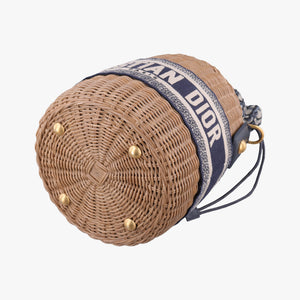 Pre-owned Christian Dior Wicker Basket Beige×navy Natural wicker×Dior oblique jacquard shoulderbag | stylenewstar