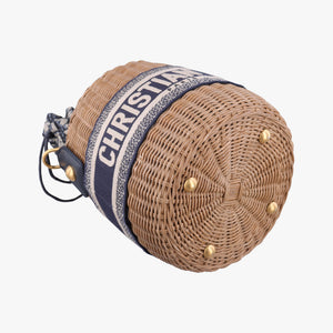 Pre-owned Christian Dior Wicker Basket Beige×navy Natural wicker×Dior oblique jacquard shoulderbag | stylenewstar