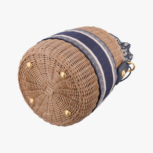 Pre-owned Christian Dior Wicker Basket Beige×navy Natural wicker×Dior oblique jacquard shoulderbag | stylenewstar