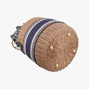 Pre-owned Christian Dior Wicker Basket Beige×navy Natural wicker×Dior oblique jacquard shoulderbag | stylenewstar