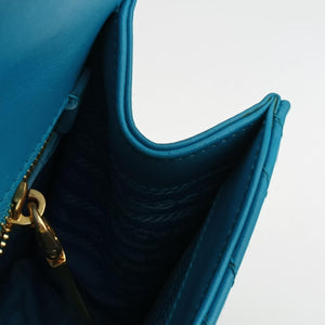 Pre-owned Prada Turn lock Chevron Impunture Autre Cuir Blue Leather shoulderbag | stylenewstar