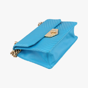 Pre-owned Prada Turn lock Chevron Impunture Autre Cuir Blue Leather shoulderbag | stylenewstar