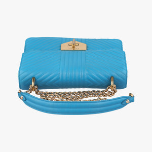 Pre-owned Prada Turn lock Chevron Impunture Autre Cuir Blue Leather shoulderbag | stylenewstar
