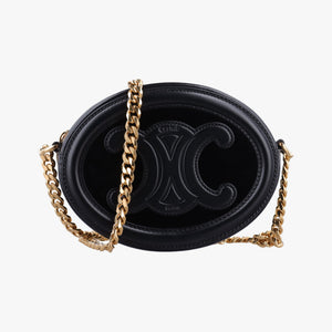 Pre-owned Celine Oval Purse Cuir Triomphe Black Leather x velour shoulderbag | stylenewstar