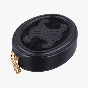 Pre-owned Celine Oval Purse Cuir Triomphe Black Leather x velour shoulderbag | stylenewstar